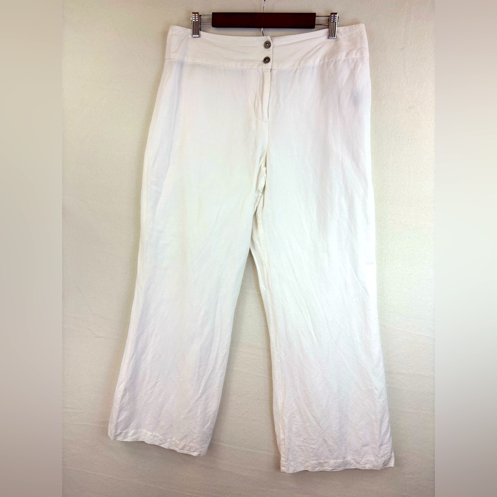 EAST 5th Women's White Linen Pants 14P Wide Leg Beach Breathable Lightweight‎